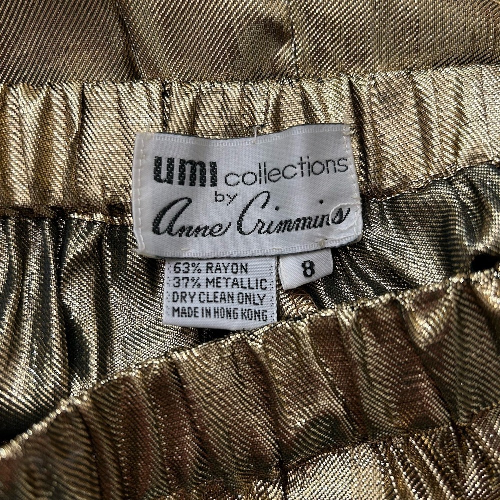 Vintage 80s UMI Collections Anne Crimmins Wide Leg Gold Lame Pants Size 8 - Picture 12 of 13